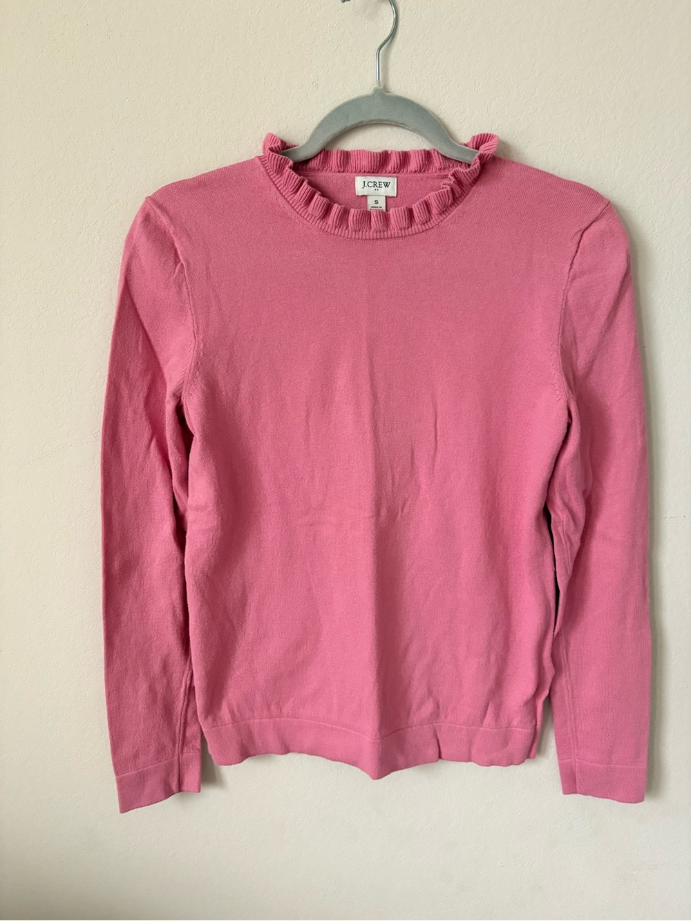 J. Crew Pink Ruffle-Neck Crewneck Sweater